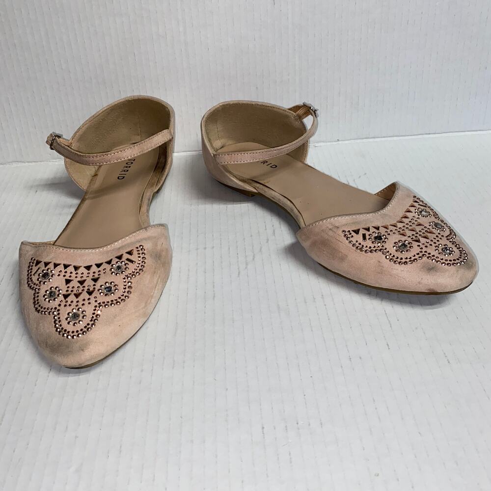 Torrid D'Orsay Embellished Cream Suede Flat Sandals Women's Size 11W Wide